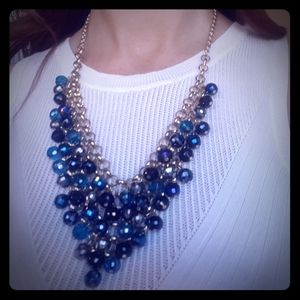 Express Bib Necklace | Blue Beads & Gold Hardware